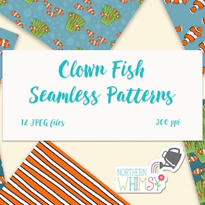 Clown Fish Digital Paper - orange tropical fish seamless patterns