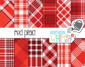 Red Plaid Digital Paper - 300 ppi plaid patterns