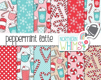 Christmas Coffee Seamless Patterns - Pink Christmas Digital Paper