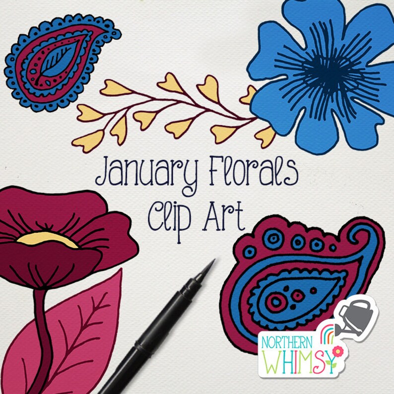 Flower Clip Art January Floral Clipart flowers Etsy