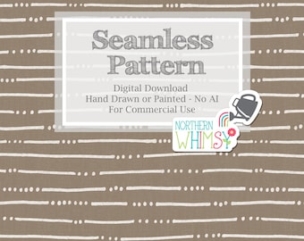 Abstract Stripe Seamless Pattern in for Commercial Use - Geometric Hand Drawn Lines and Dots in Brown & Tan