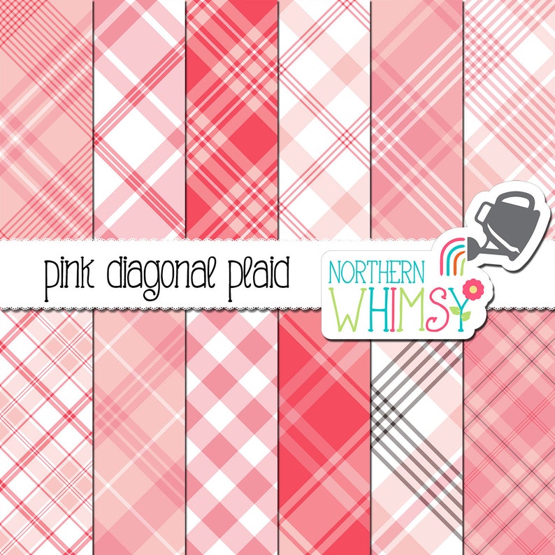 Download Pink Plaid Digital Paper diagonal seamless patterns | Etsy