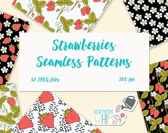 Strawberry Digital Paper on Black and White