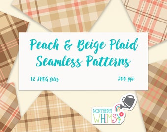 Beige and Peach Digital Paper - diagonal plaid seamless patterns