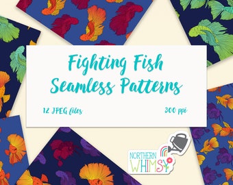 Fighting Fish Digital Paper - Betta seamless patterns