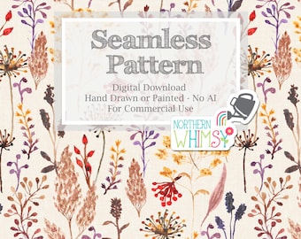 Fall Botanical Seamless Pattern for Commercial Use - Hand Painted Fall Plants