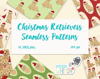 Christmas Digital Paper - Golden Retriever Dog seamless patterns