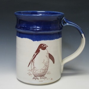 Hand-thrown Stoneware Penguin Mug, Cobalt Blue