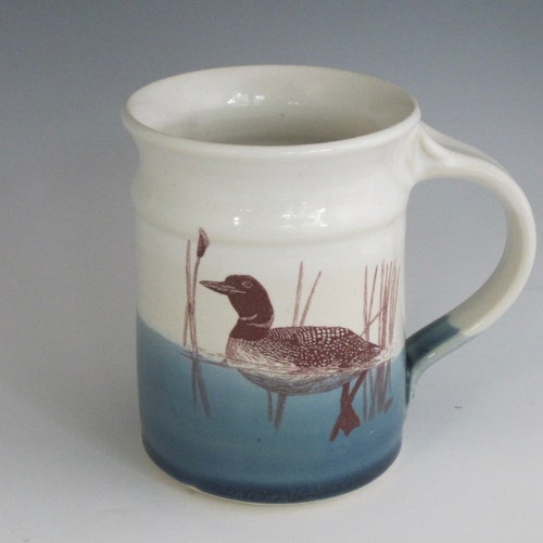 Handmade Loon Stoneware Mug, Pottery Coffee Cup, Made to Order