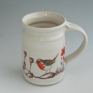 Bird Mug, Robin, Bluebird, Wren... with flowers