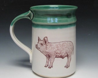 Hand-thrown Stoneware Pig Mug, Farmhouse Kitchen Decor