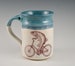 Fish on Wheels Mug, animals on wheels, bicycles, pottery mug 