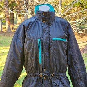 Vintage ** Adom ** Schwarz Grün ** Ski ** Schnee ** Winter ** Jacke ** Parka ** Mantel ** Unisex ** Plus Handschuhe