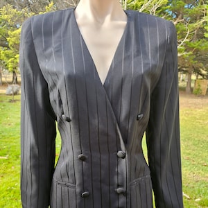 Vintage ** jaren 90 ** Ann Tjian ** Self-Stripe ** Boxy ** Zwart ** Longline ** Jas **