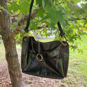 Vintage ** 80s 90s ** Cellini  ** Black ** Leather ** Shoulder ** Tote ** Work ** Bag