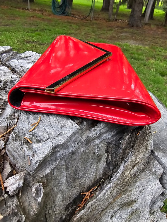Vintage ** 70s / 80s ** Single Flap ** Red Patent… - image 6