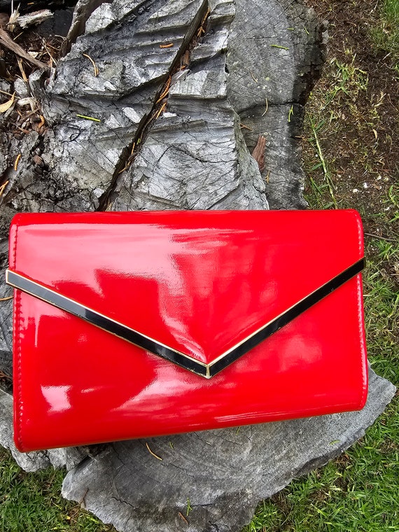 Vintage ** 70s / 80s ** Single Flap ** Red Patent… - image 5