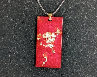 Rectangle pendant #2 - Pendulum Resin pendant - Valentine's Day Red & Gold