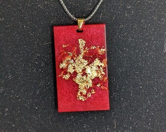 Rectangle pendant #1- Pendulum Resin pendant - Valentine's Day Red & Gold