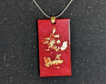 Rectangle pendant #3 - Pendulum Resin pendant - Valentine's Day Red & Gold