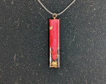 Rectangular Prism Crystal  - Pendulum Resin pendant - Valentine's Day Red & Gold