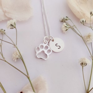 Sterling silver paw necklace, personalised initial necklace, paw print necklace, gifts for her, Christmas gift, personalised gifts, custom
