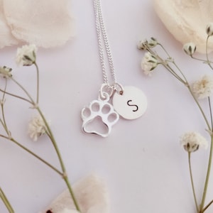 Sterling silver paw necklace, personalised initial necklace, paw print necklace, gifts for her, Christmas gift, personalised gifts, custom