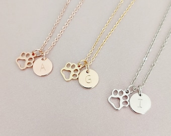 Poot ketting, gepersonaliseerde ketting, hondenliefhebbers geschenken, poot met initiaal, cadeaus voor haar, cadeaus voor hem, aangepaste sieraden, poot charme sieraden