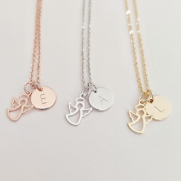 Angel charm, initial necklace, personalised necklace, monogram, charm necklace, gifts for her,  gifts for mum, custom jewellery, anniversary