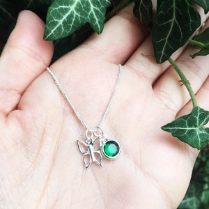 Silver butterfly with birthstone necklace, personalised necklace, birthstone jewellery, gifts for her, birthday gift, gift for mum, charm