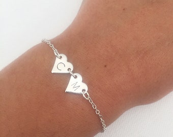 Double initial bracelet, personalised bracelet, charm bracelet, heart, gifts for her, gifts for couple, gifts for mum, friendship bracelet