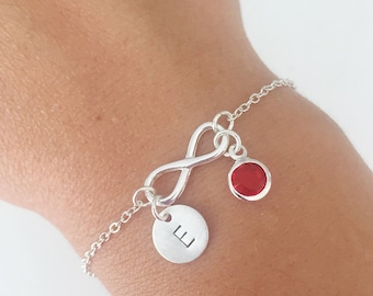 Personalised initial bracelet, infinity bracelet, birthstone bracelet, personalised jewellery, gifts for her, couples gift, gifts for mum