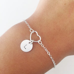 Initial bracelet, heart bracelet, silver bracelet, birthday gift, gift for her, gift for mum, friendship bracelet, bridesmaid gift, wedding