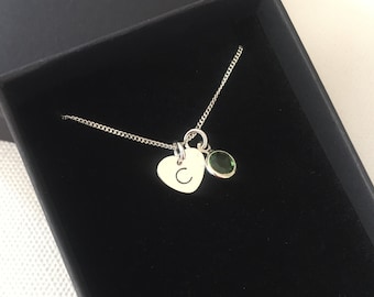 Collana in argento sterling Birthstone, collana iniziale personalizzata, regali per lei, collana monogramma, gioielli in pietra portafortuna, regali per la mamma