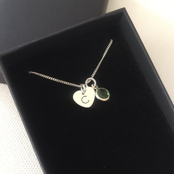 Sterling silver Birthstone necklace, personalised initial necklace, gifts for her, monogram necklace, birthstone jewellery, gifts for mum