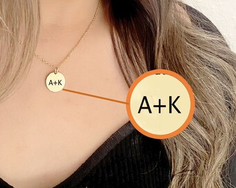 Personalized Initial Necklace, Stainless Steel Disc, Couples Gift