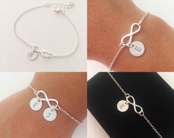 Silver infinity bracelet, initial bracelet, personalised bracelet, Valentines gift for her, gift for mum, couple gift, anniversary gift