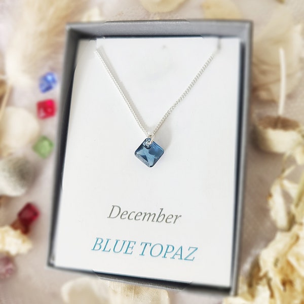 Sterling silver - December Birthstone necklace, Crystal jewellery, Gifts for her, Christmas gift, minimalist, necklace for women, Mum gift,