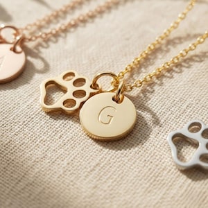 Personalized Paw Print Necklace, Initial Disc Charm, Pet Memorial Jewelry
