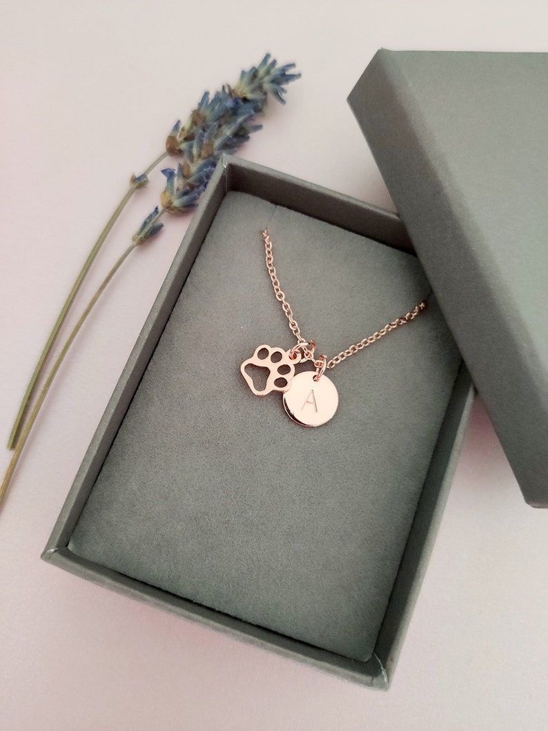 Paw necklace, personalised necklace, dog lovers gifts, paw with initial, gifts for her, gifts for him, Custom jewellery, paw charm jewellery image 3