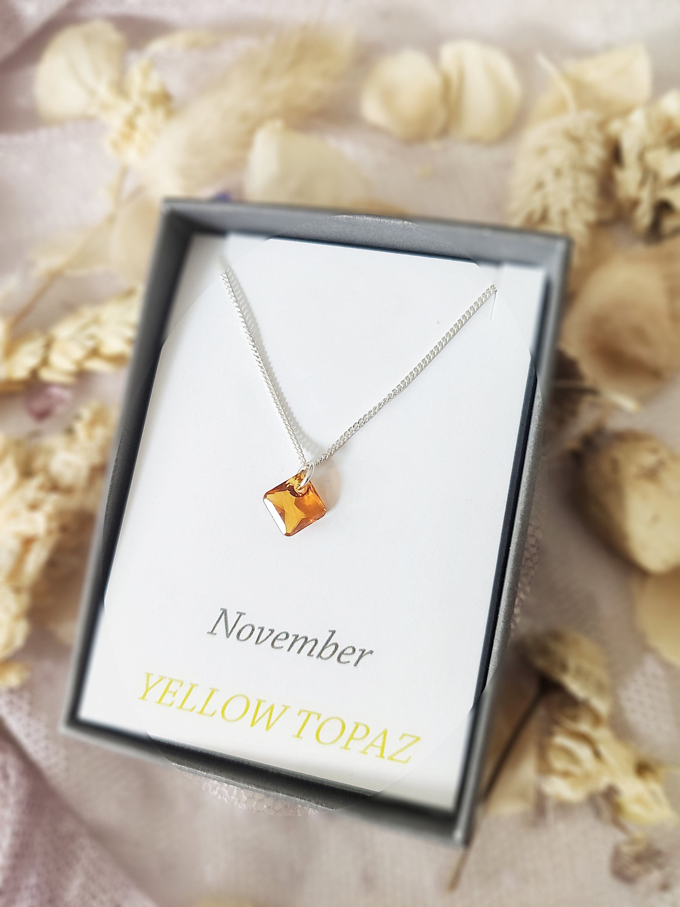 Sterling silver - Birthstone necklace, Crystal jewellery, Gifts for her, Christmas gift, minimalist, necklace for women, Mum gift, November