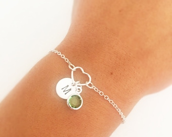 Pulsera inicial y piedra de nacimiento, plata de ley, regalos personalizados, regalos para ella, regalo de navidad, regalo de aniversario, regalo para mamá, corazón