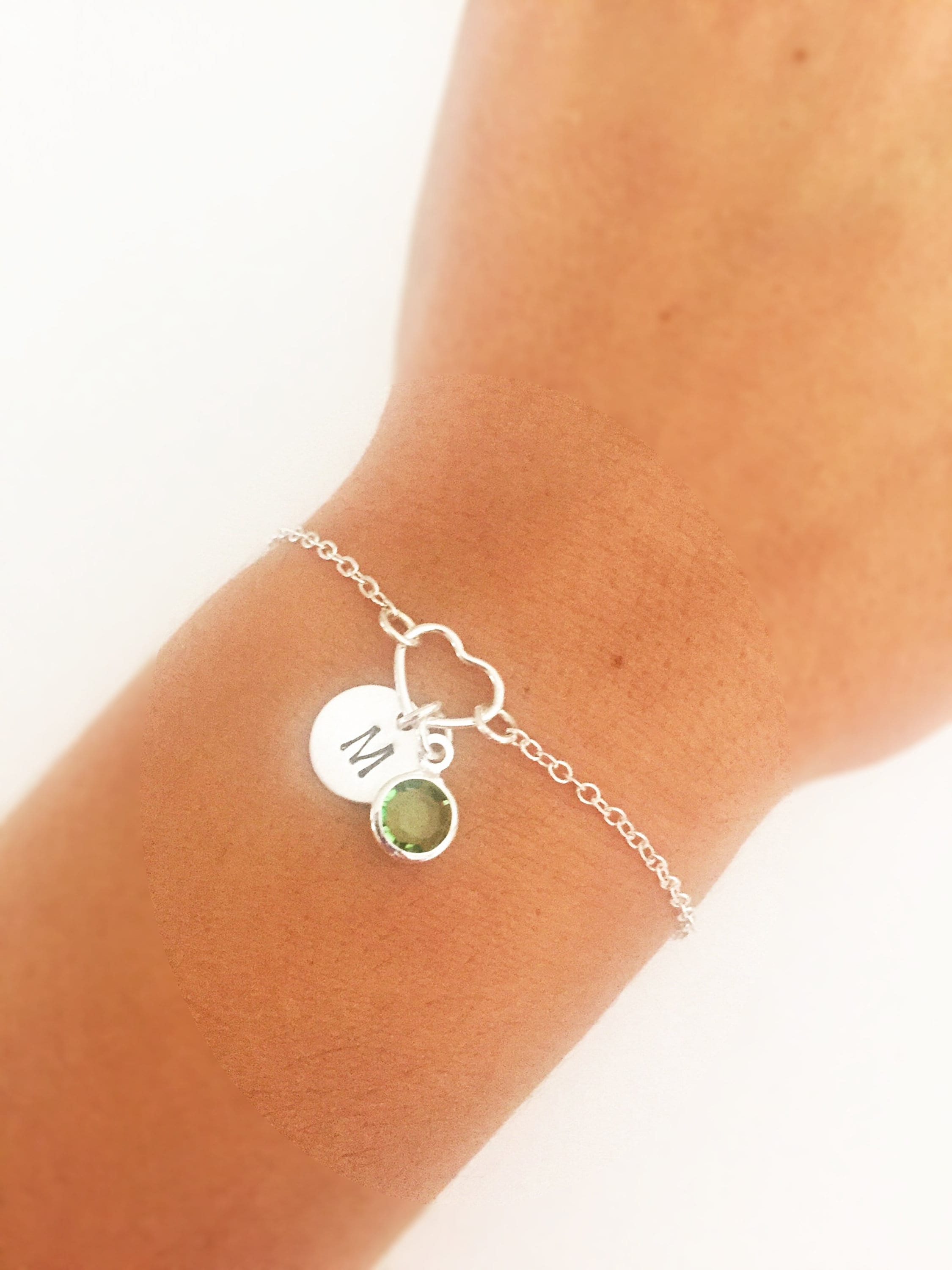 Initial and birthstone bracelet, sterling silver, personalised gifts, gifts for her, Christmas gift, Anniversary gift, gift for mum, heart