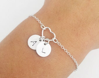 Double initial bracelet, charm bracelet, gifts for her, gifts for couple, gifts for mum, friendship bracelet, heart bracelet, birthday gift