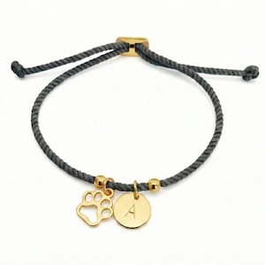 Paw Print Initial Bracelet, Adjustable Pet Keepsake Gift, Custom Pet Jewellery