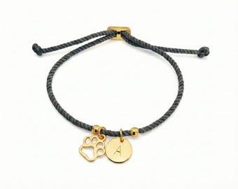 Paw Print Initial Bracelet, Adjustable Pet Keepsake Gift, Custom Pet Jewellery