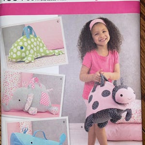 Simplicity Stuffed Animal Bags Sewing Pattern 1084, *Uncut*, Elephant, Ladybug, Frog, Whale