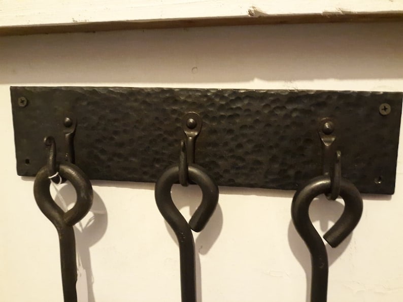 3 piece fireplace set with wall mounted hooks blacksmith made Etsy