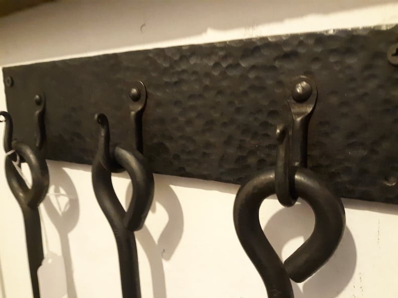 3 piece fireplace set with wall mounted hooks blacksmith made Etsy