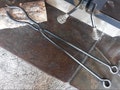 Fireplace log tongs, stove scissors, blacksmith made